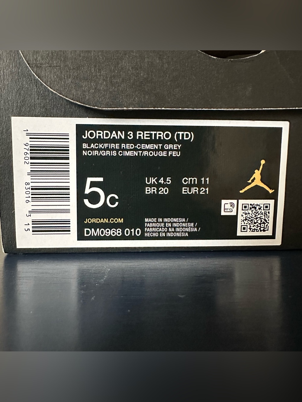 Jordan 3 Retro Black Cement Toddler Size 5C Sneaker DM0968-010 - Picture 9 of 9